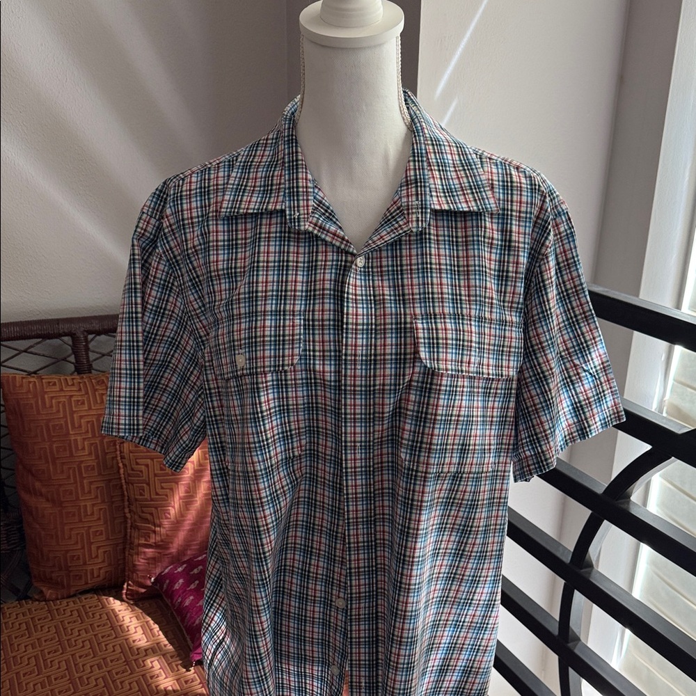 MICHAEL Michael Kors Short-Sleeve Plaid Button-Down Shirt - Blue/Red/White